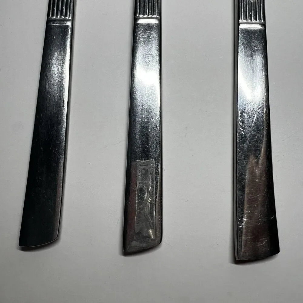 Lot of 3 Vintage N.S.Co National Stainless Japan Geometric M Dinner Knives